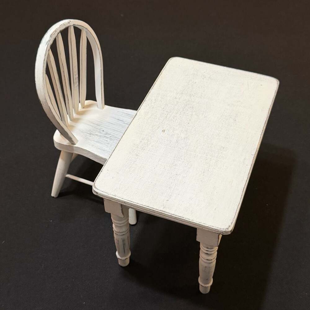 Shabby Chic White Wooden Dollhouse Table and Chair Set